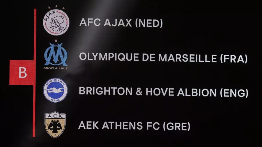 Grupo B: Ajax (Países Bajos), Marsella (Francia), Brighton (Inglaterra) y AEK Atenas (Grecia)
