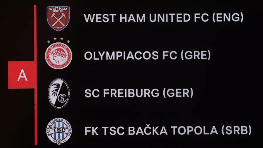 Grupo A: West Ham (Inglaterra), Olympiacos (Grecia), Friburgo (Alemania) y Backa Topola (Serbia)