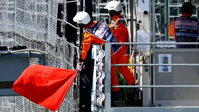 The red flag appeared on lap two after an accident between Daniel Ricciardo and Alex Albon