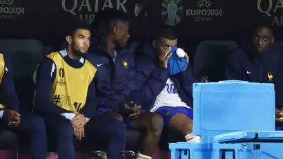 As soon as he got to the bench he placed an ice pack on his nose.