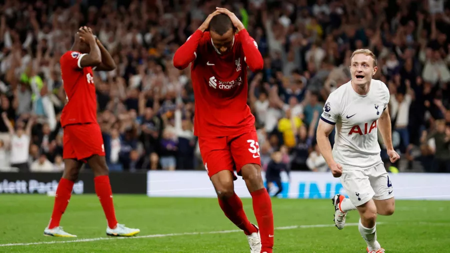 30 de septiembre de 2023, Premier League: Victoria 2-1 para Tottenham (autogol de Joël Matip en el agregado)