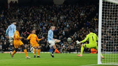 Haaland abrió el marcador en el playoff de la Champions League entre Manchester City y Real Madrid a los 19 minutos